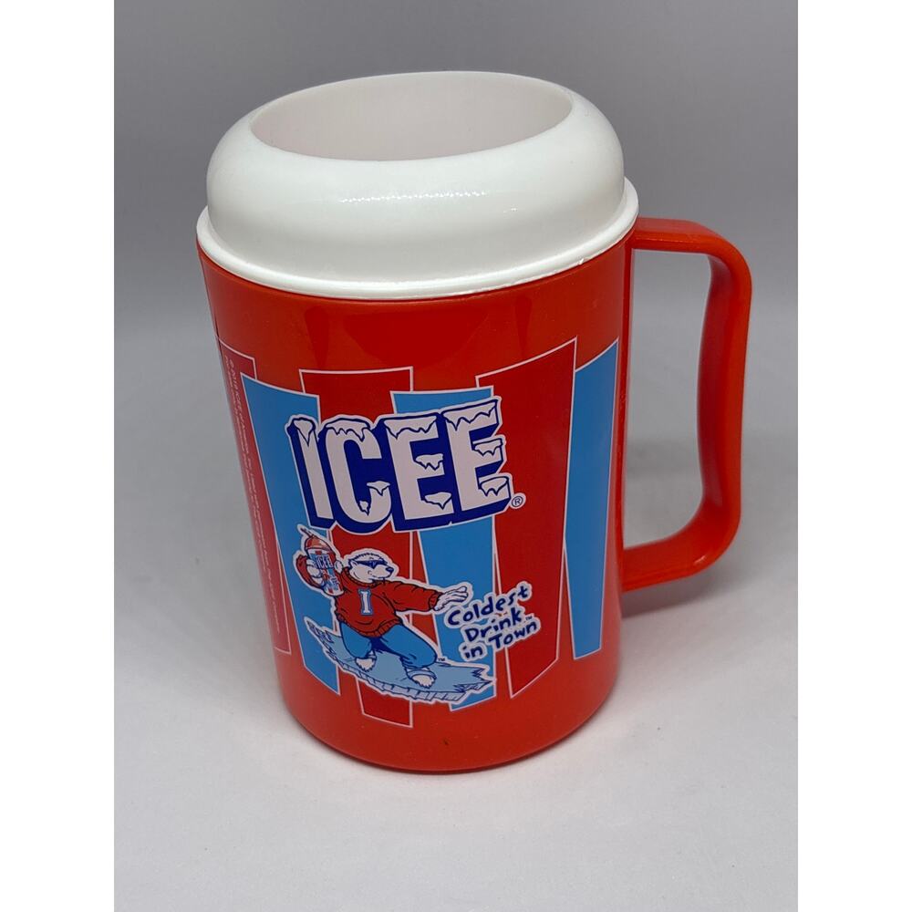 Vintage 2019 ICEE Bear Insulated Plastic Mug Cup Red Blue White 32oz Reusable